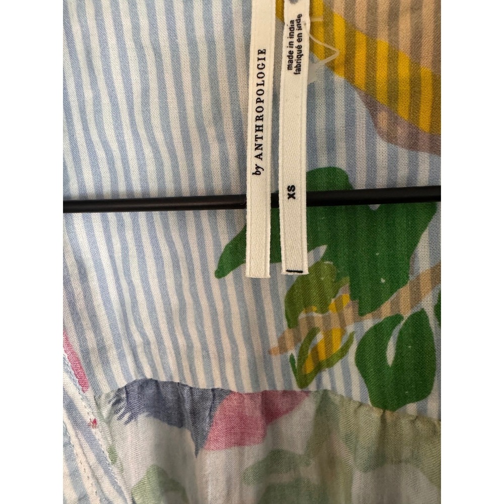 Anthropologie Celandine Carolita Printed Tiered Shirt Dress Blue White Bird XS - Picture 2 of 6